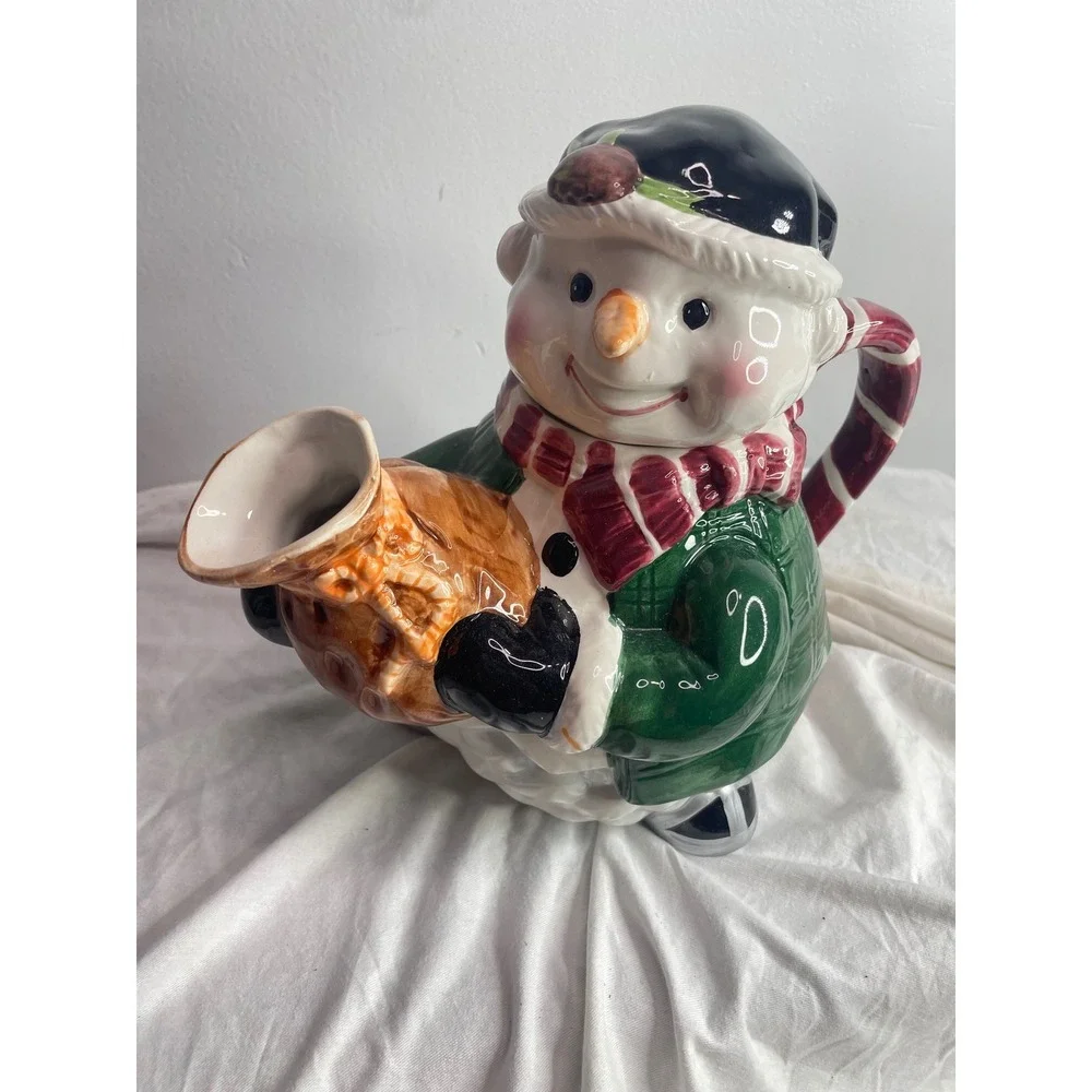 Ceramic Snowman Teapot Candy Dish Christmas Holiday Kitchen Decor